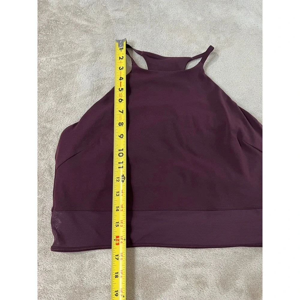 Lululemon High Neck Racerback Tank Top Shelf Bra Women XL Burgundy Mesh Hem EUC